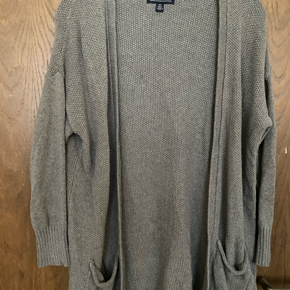 American Eagle Grey Waffle Knit Cardigan (S)